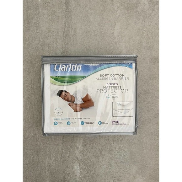 Claritin Mattress Protector Ultimate 6 Sided Twin White Cotton Allergen Barrier - Picture 9 of 11
